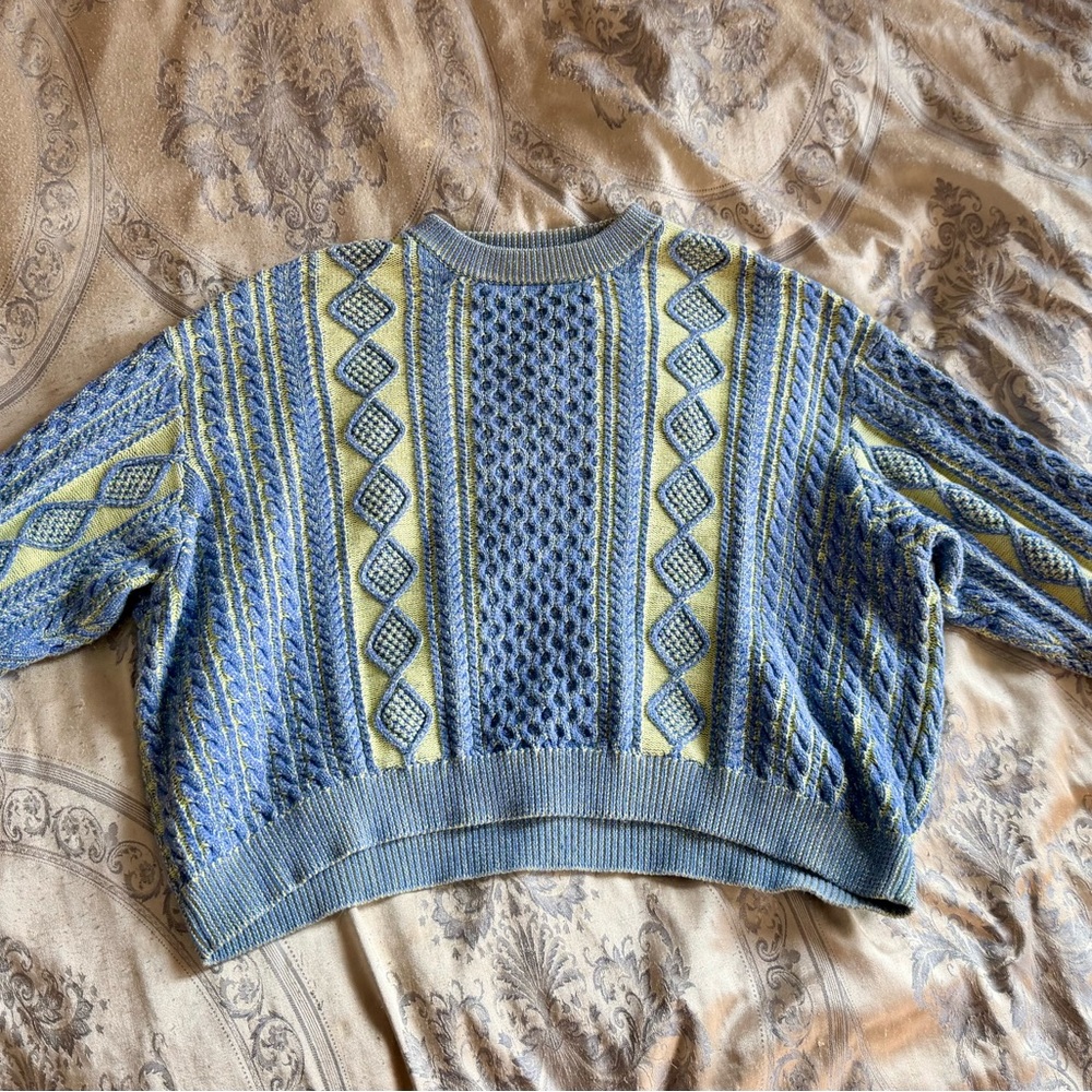 Blue and Yellow Patterned Women's Sweater